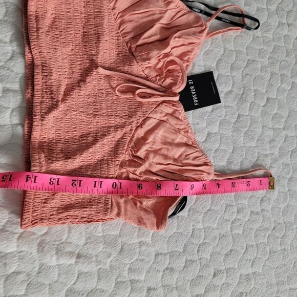 NEW Forever 21 woven cropped cami peach smocked medium y2k - Picture 5 of 5